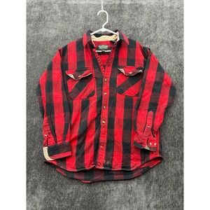 Elkoni Flannel Dress Shirt Men 17.5 Black Red Check Cotton Comfort Fit Button Up